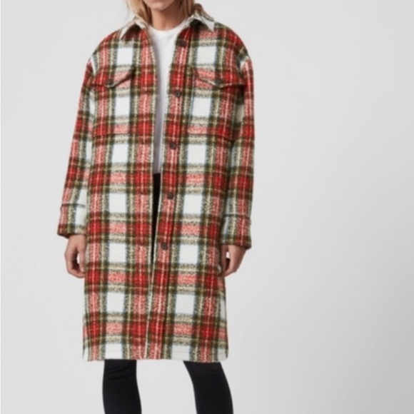NWT AllSaints Nia Wool Blend Check Coat size 10 - Picture 3 of 11